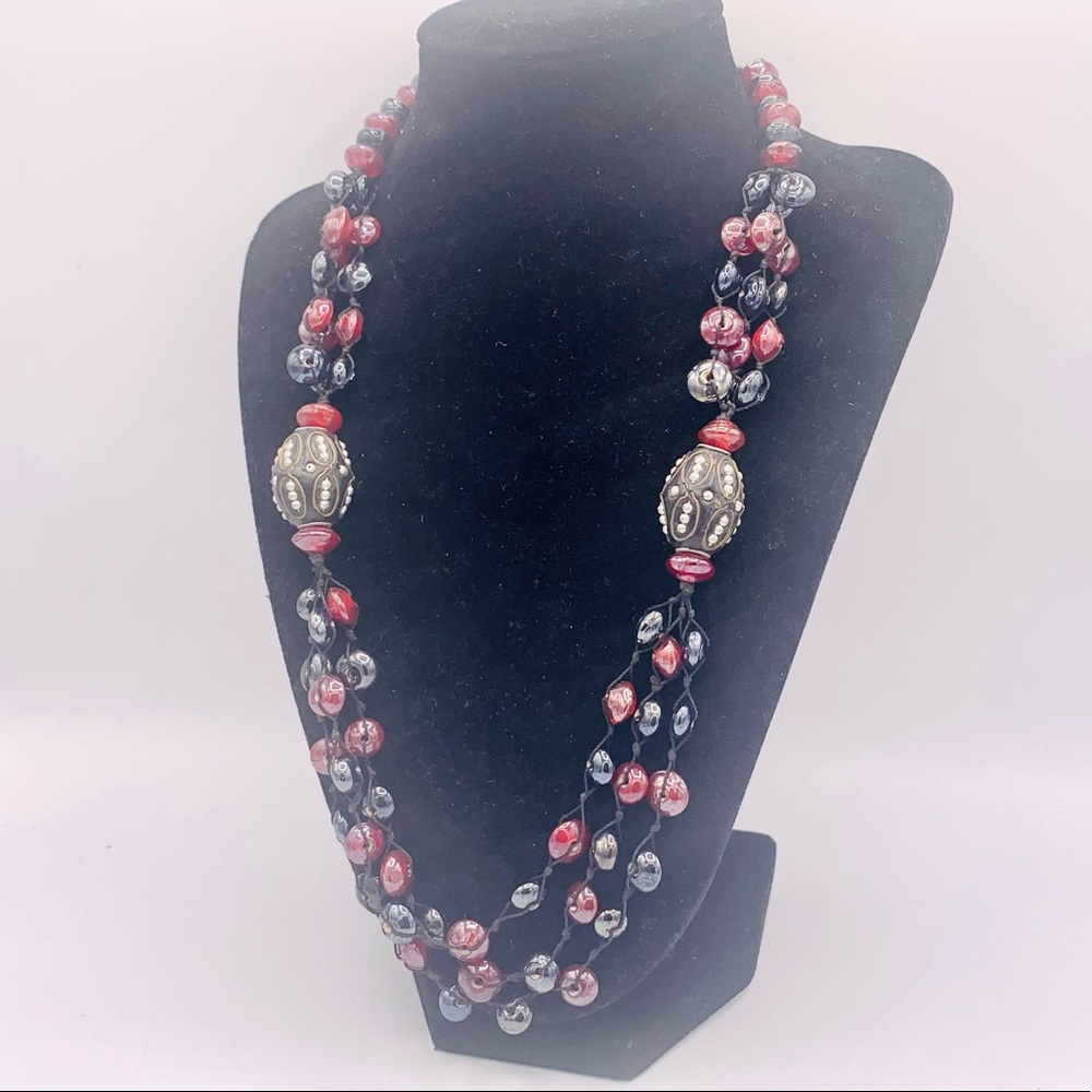 Black & red glass bead handmade statement necklace boho
